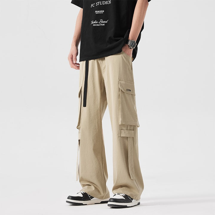Herren Baggy-Cargohose mit extra großen Utility-Taschen, geradem Bein & integriertem Stoffgürtel Echoarchiv