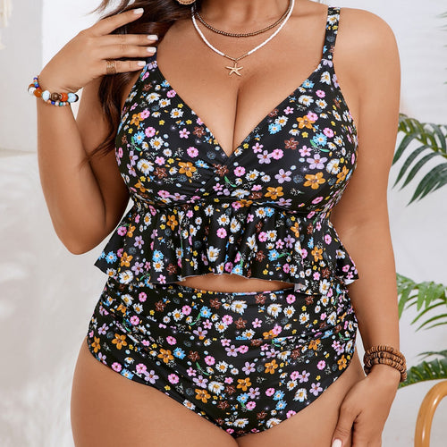 Damen Flatterndes Bikiniset mit Blumenmuster Echo Archiv