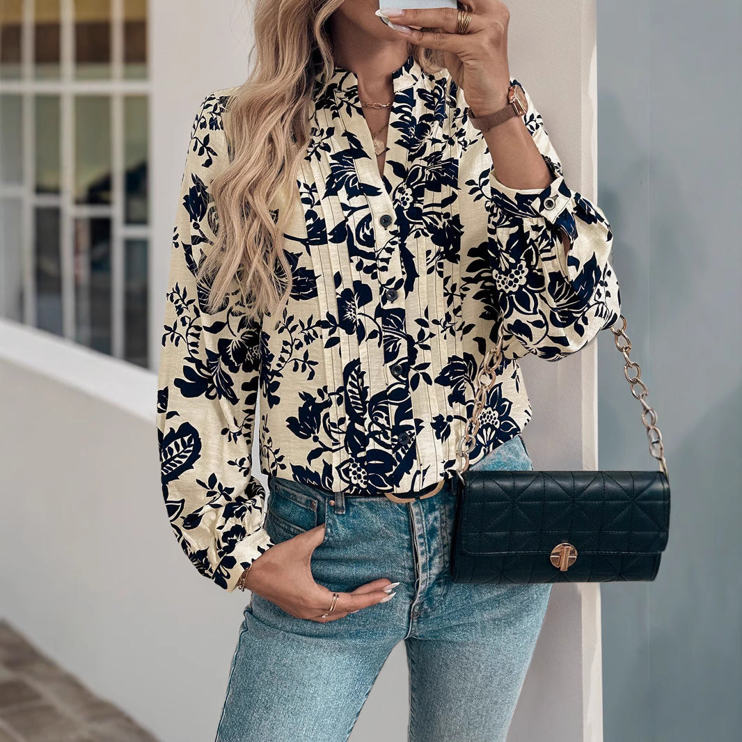 Damen Elegante Bluse mit floralem Mustermix und Stehkragen Echo Archiv