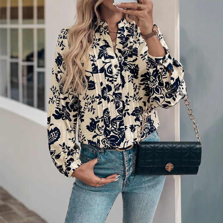 Damen Elegante Bluse mit floralem Mustermix und Stehkragen Echo Archiv