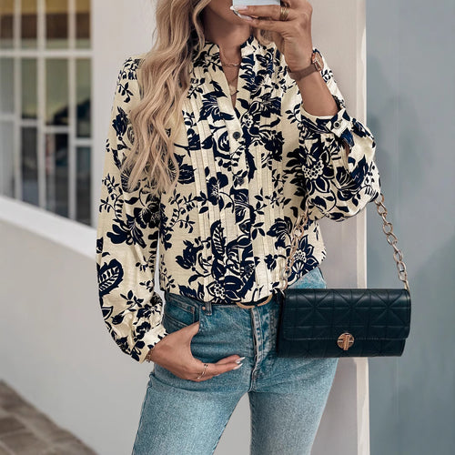 Damen Elegante Bluse mit floralem Mustermix und Stehkragen Echo Archiv