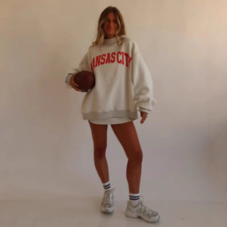 Damen nan weit geschnittener Sweatpullover mit Teddybär-Print und Stehkragen Echo Archiv