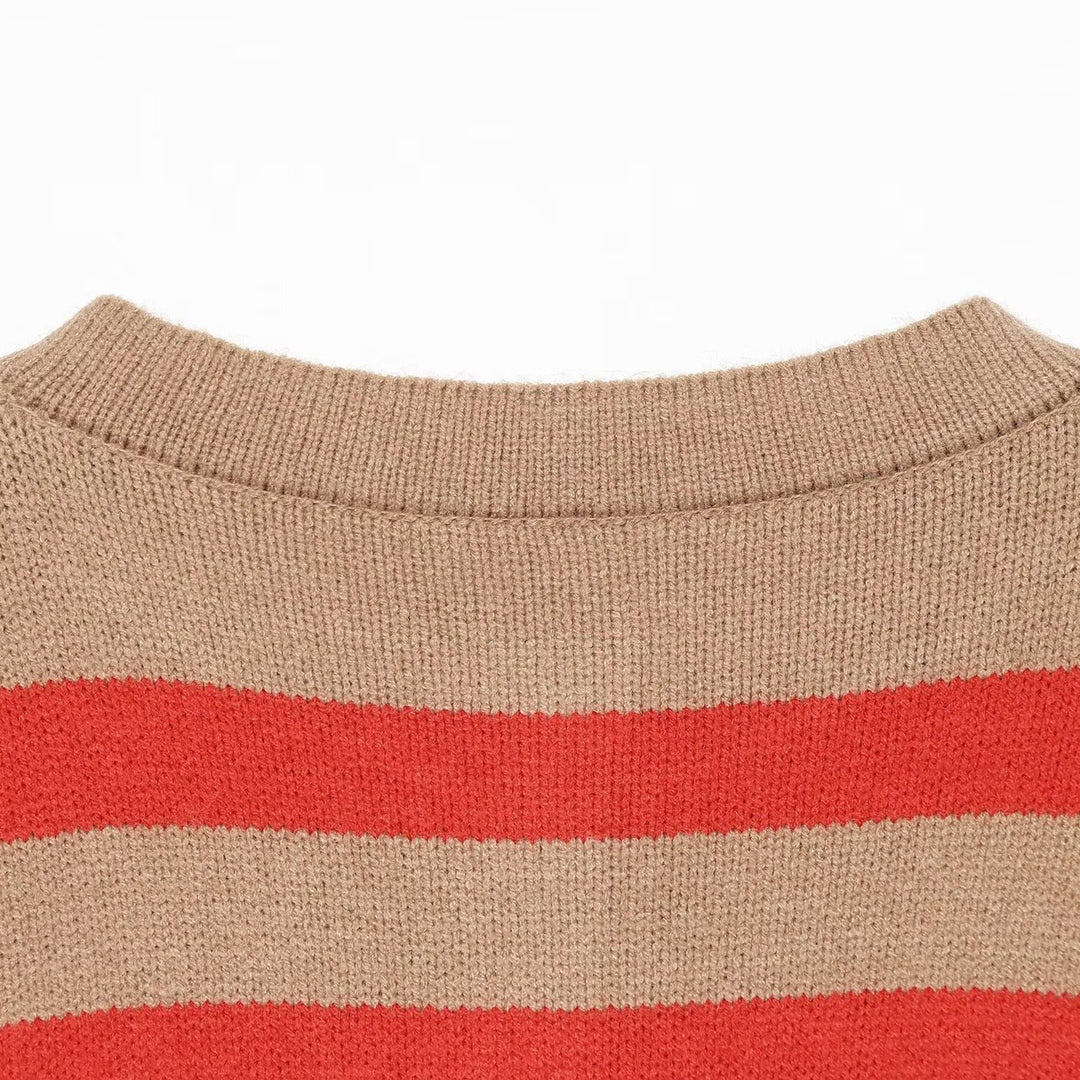 Damen Gestreifter Oversize-Strickpullover mit Henley-Knopfleiste Echoarchiv