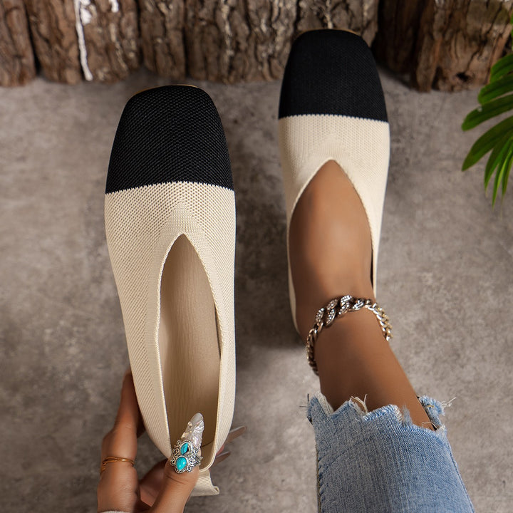 Damen Zweifarbige Strick‑Ballerinas mit quadratischer Kappe und elastischem Schaft Echo Archiv