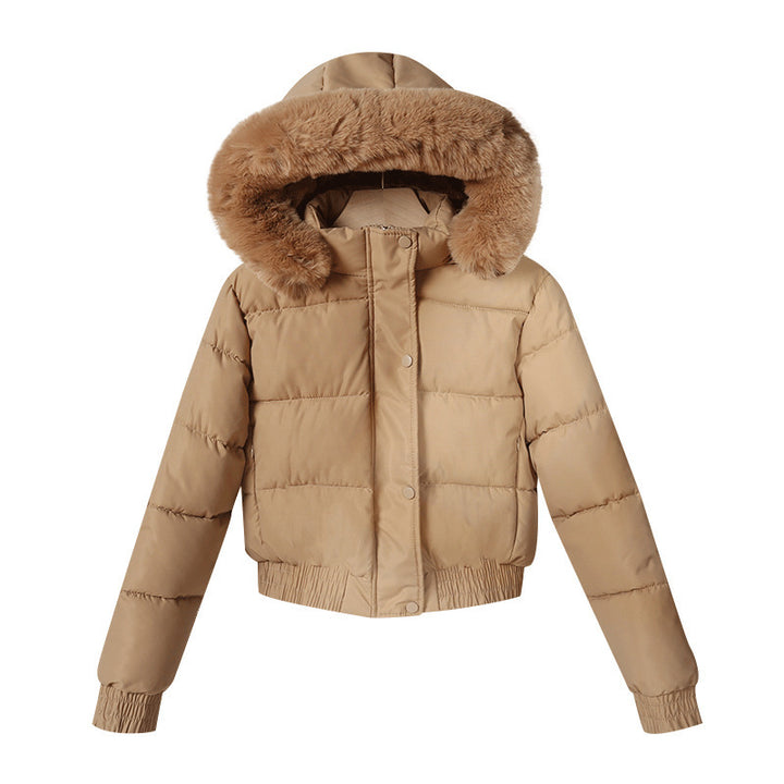 Damen nan kurz geschnittene Thermosteppjacke mit abnehmbarer Kunstfellkapuze und Rippbündchen Echo Archiv