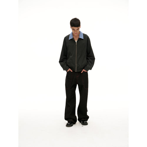 Unisex Kurz geschnittene Nadelstreifen‑Blousonjacke mit kontrastierendem Hemdkragen und durchgehendem Reißverschluss Echoarchiv