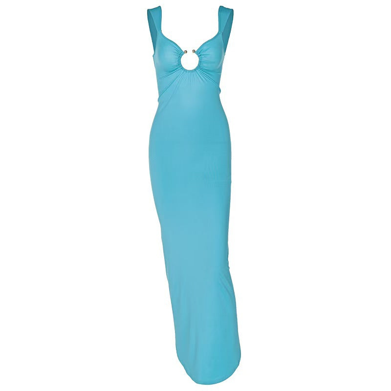 Damen Elegantes Maxikleid mit tiefem V-Ausschnitt und hohem Schlitz Echo Archiv