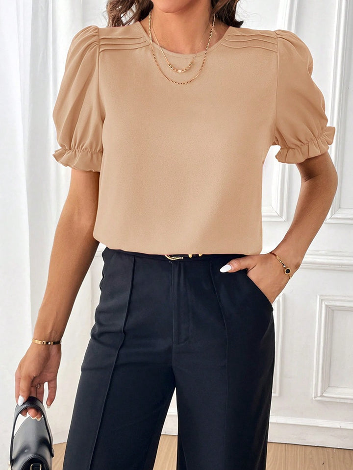 Damen Elegante Chiffonbluse mit Puffärmeln und dekorativen Schulterfalten Echo Archiv