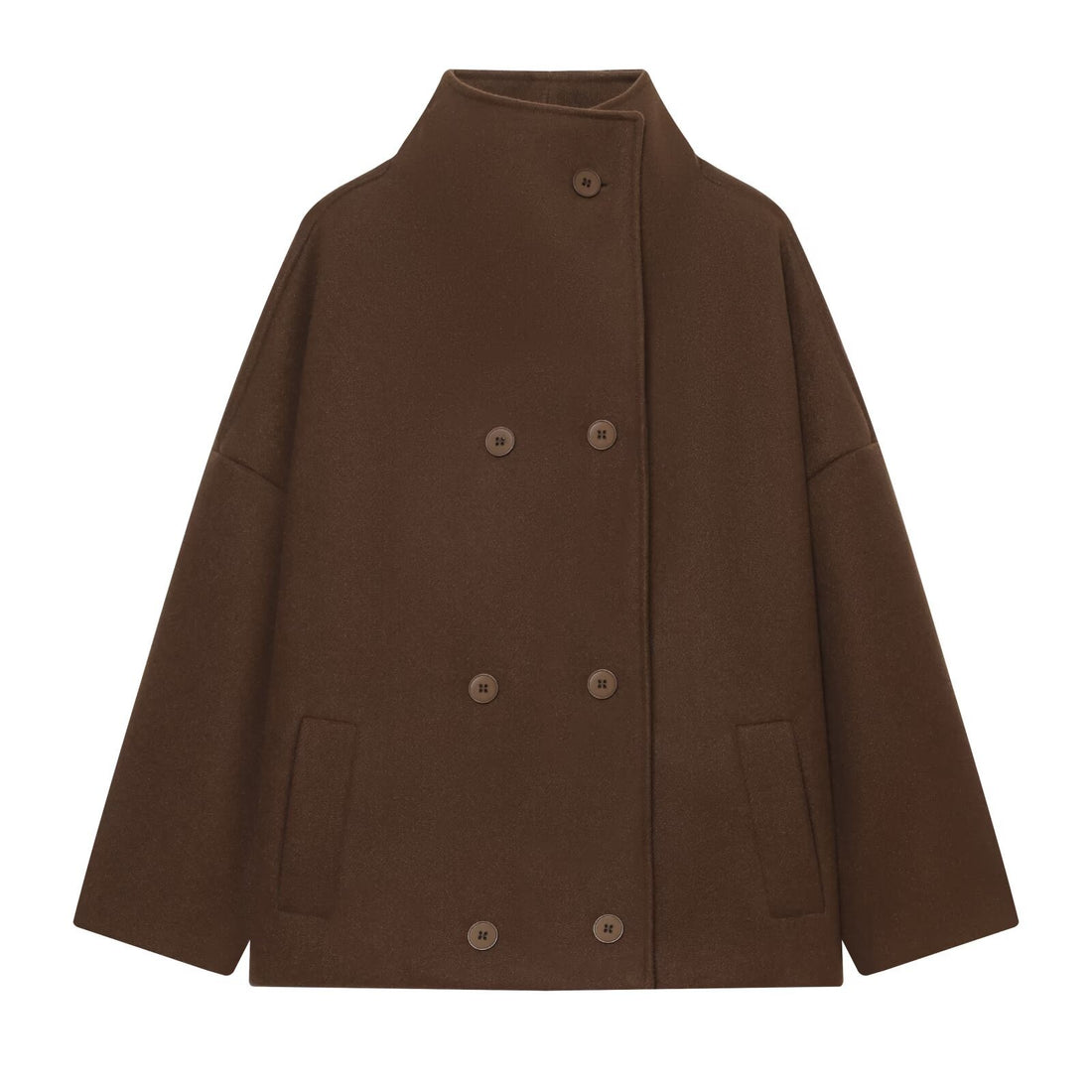 Damen Kurzes Cape-Mantel aus Wollmix mit hohem Stehkragen und doppelreihiger Knopfleiste Echoarchiv