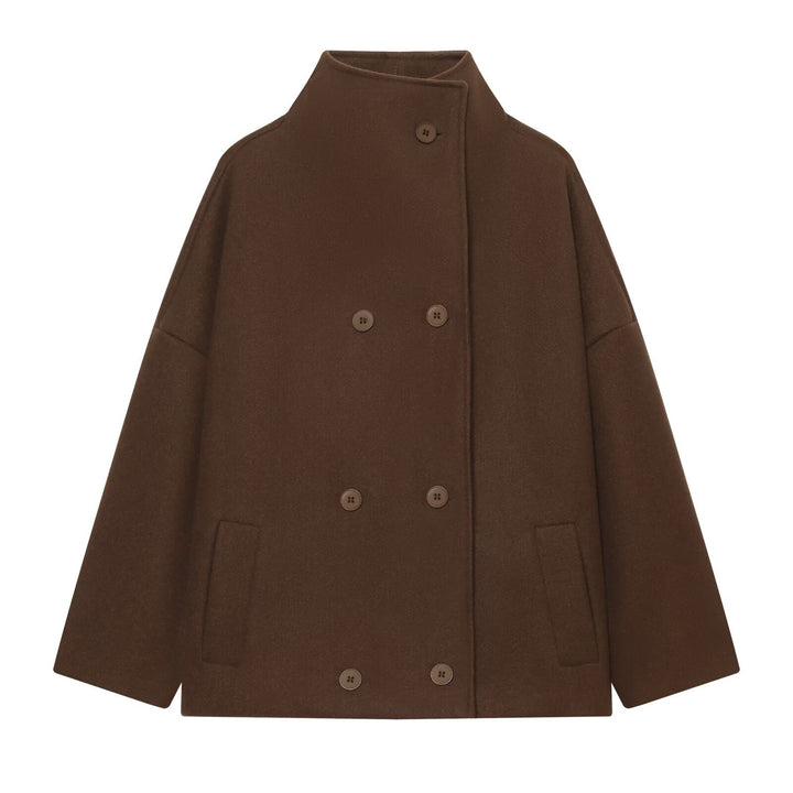 Damen Kurzes Cape-Mantel aus Wollmix mit hohem Stehkragen und doppelreihiger Knopfleiste Echoarchiv