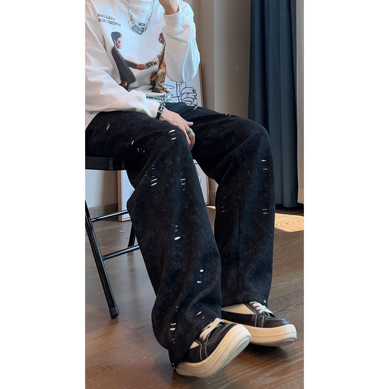 Herren Oversized Cordhose mit Distressed‑Details, weitem Bein und Tunnelzug Echo Archiv