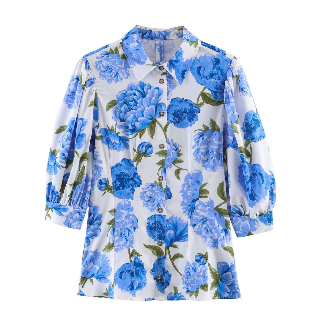 Damenbluse mit floralen Muster und eleganten Puffärmeln Echo Archiv