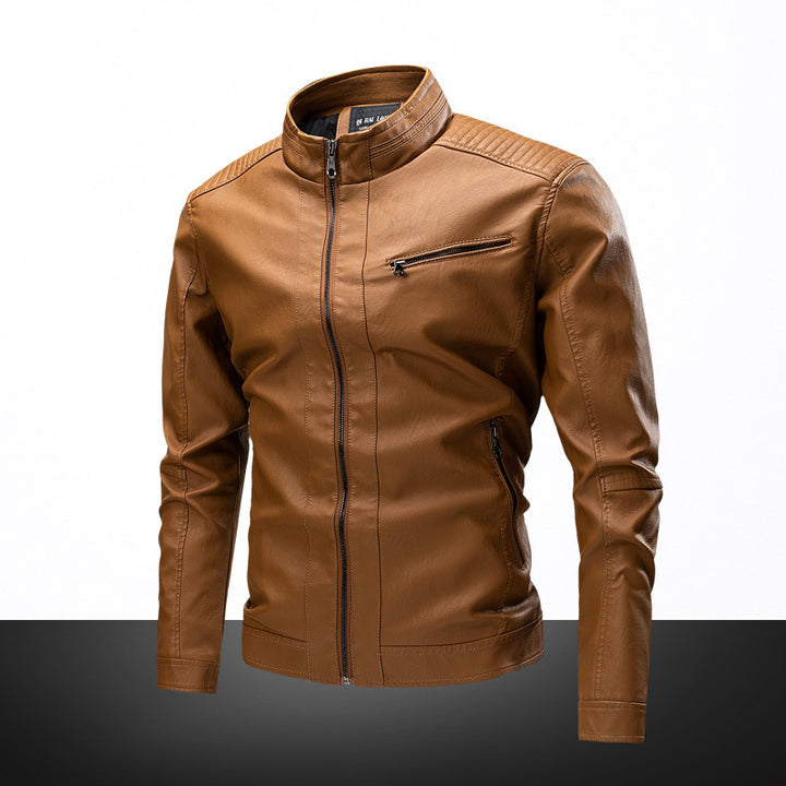 Herren lässige Kunstlederjacke mit funktionalen Reißverschlusstaschen Echoarchiv