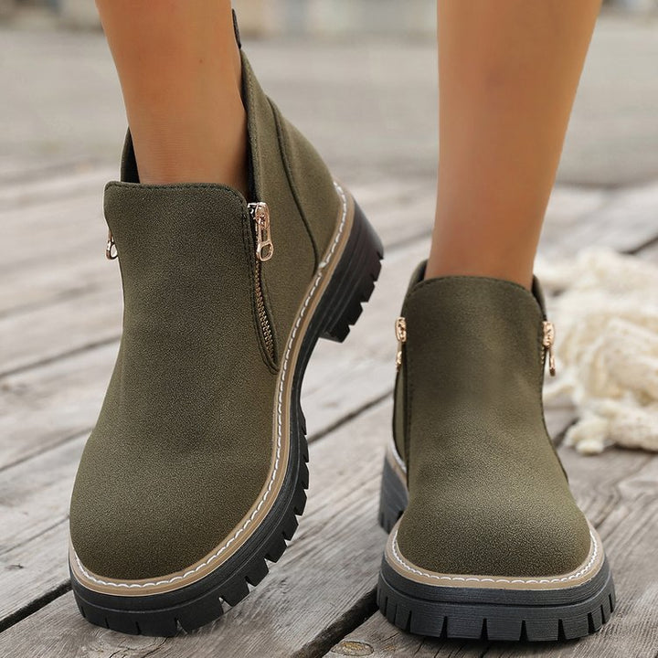 Damen Ankle-Boots mit grober Profilsohle und seitlichem Reißverschluss – Varelle
