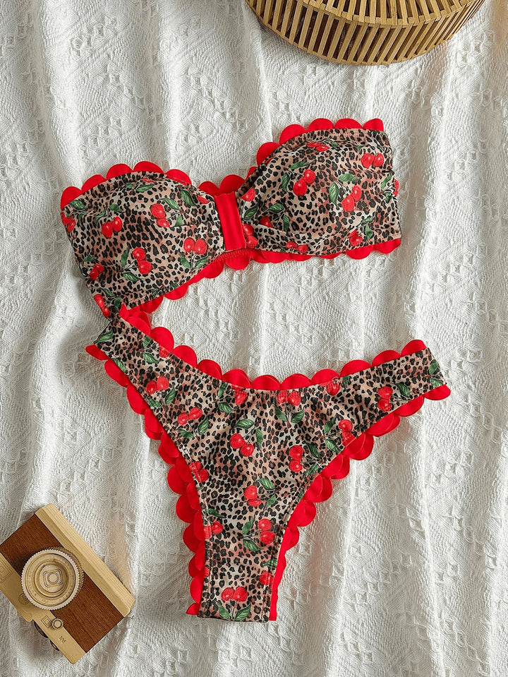 Damen Bandeau-Bikini mit Leopardenmuster und Volants Echo Archiv