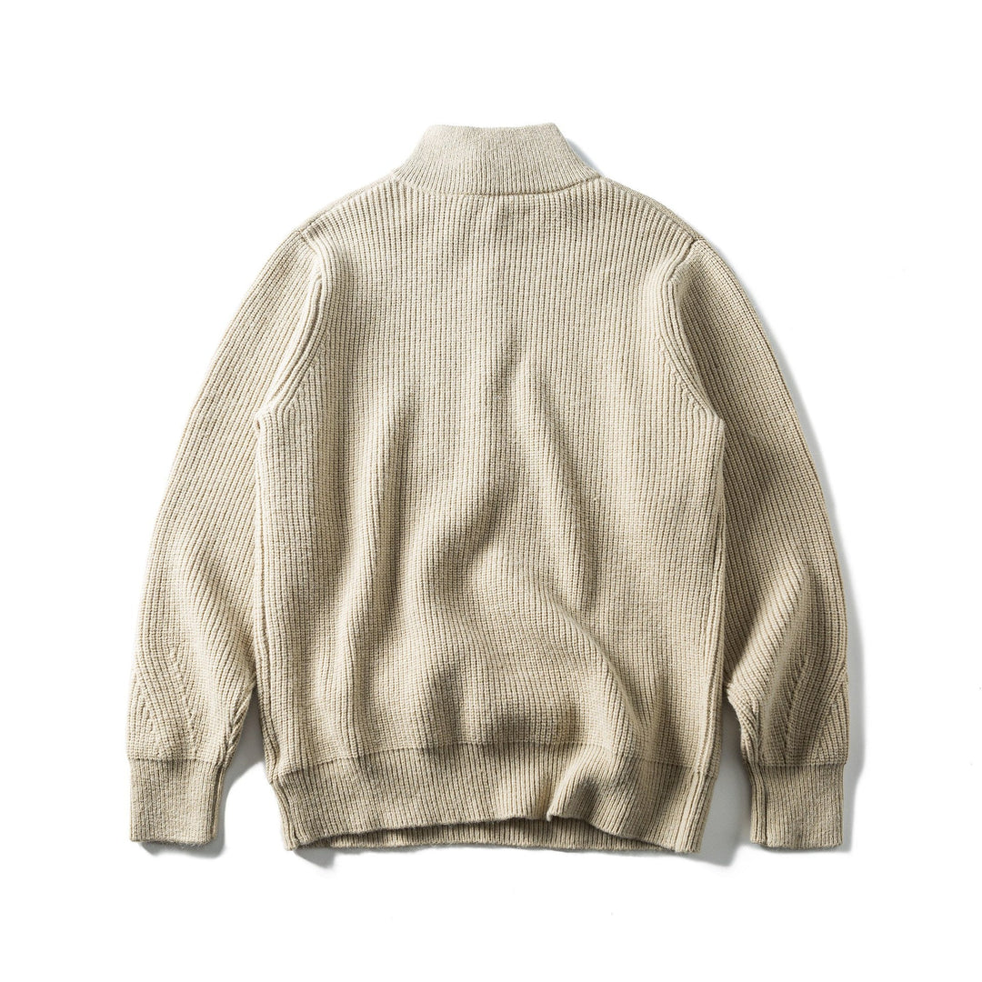 Herren Grobstrick Half‑Zip Pullover mit Stehkragen und Brusttasche Echoarchiv