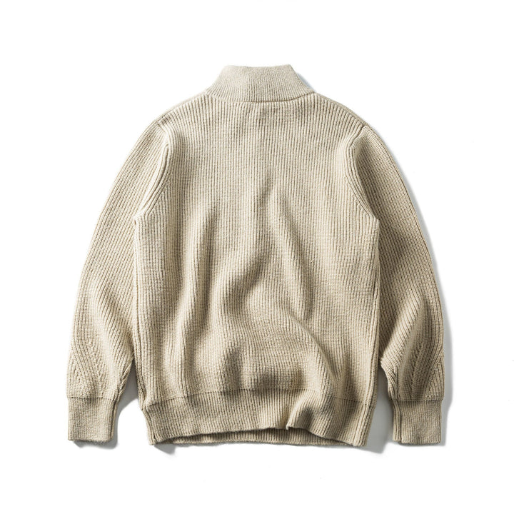 Herren Grobstrick Half‑Zip Pullover mit Stehkragen und Brusttasche Echoarchiv