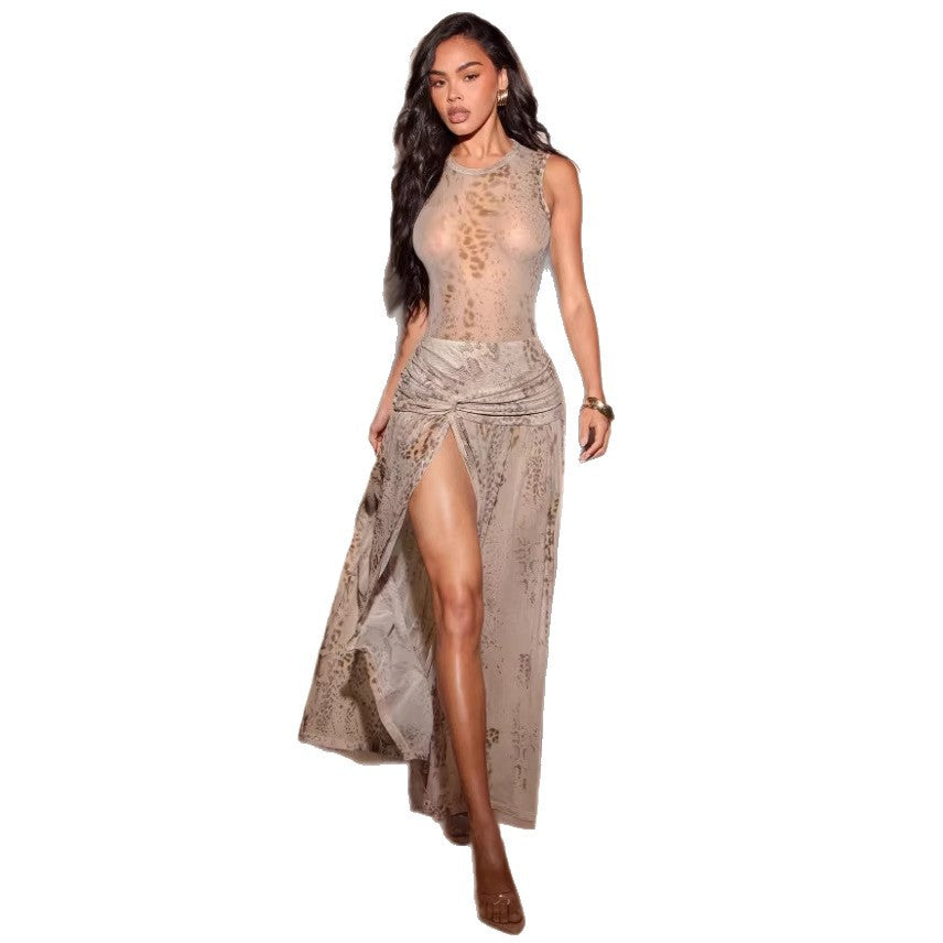 Damen Maxikleid mit raffinierten Drapierungen und hohem Schlitz Echo Archiv