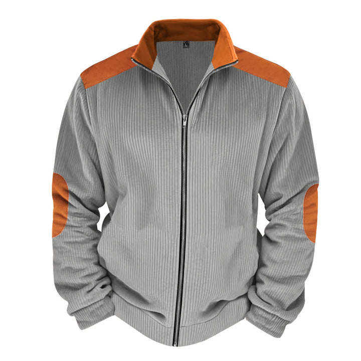Herren Sportliche Zip-Jacke mit Rippenstruktur und Kontrastärmel Echoarchiv