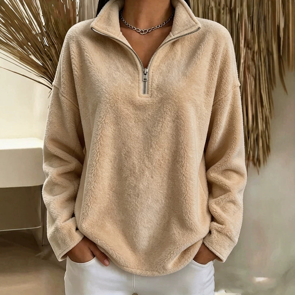 Damen Kuscheliger Fleecepullover mit halbem Reißverschluss – Avérine