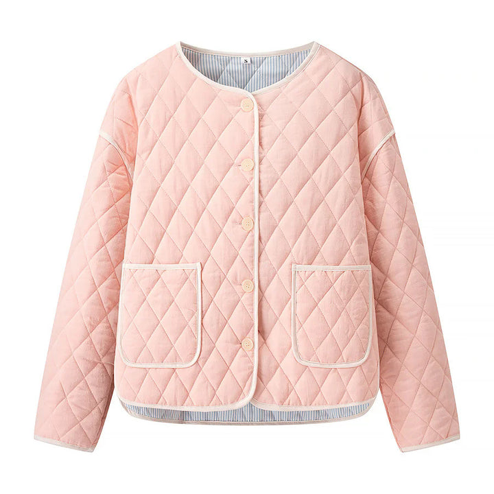 Damen nan gesteppte Übergangsjacke mit Rundhalsausschnitt oversized Eingrifftaschen und kontrastpaspel Echo Archiv