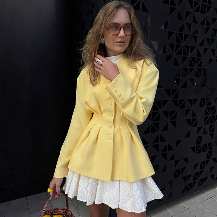 Damen Taillierter Blazer mit Kellerfalten und schwingendem Peplum Echoarchiv