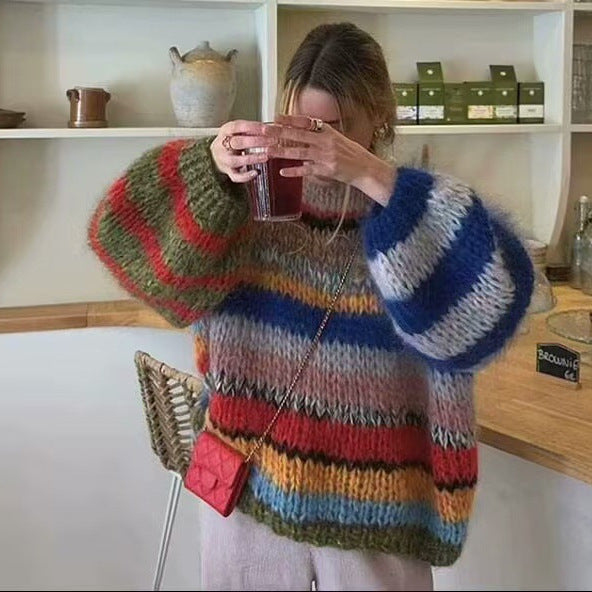 Damen Oversize-Strickpullover aus Mohairmix mit voluminösen Ballonärmeln und Blockstreifen Echo Archiv