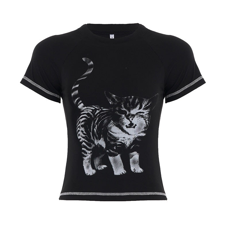 Damen T-Shirt mit kreativem Katzenmotiv Echo Archiv