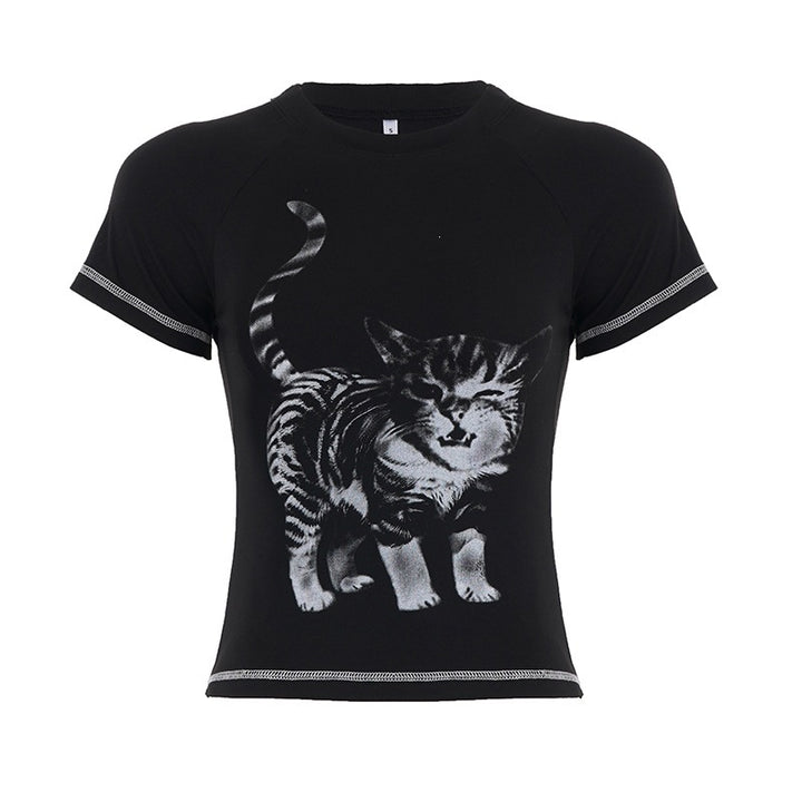 Damen T-Shirt mit kreativem Katzenmotiv Echo Archiv