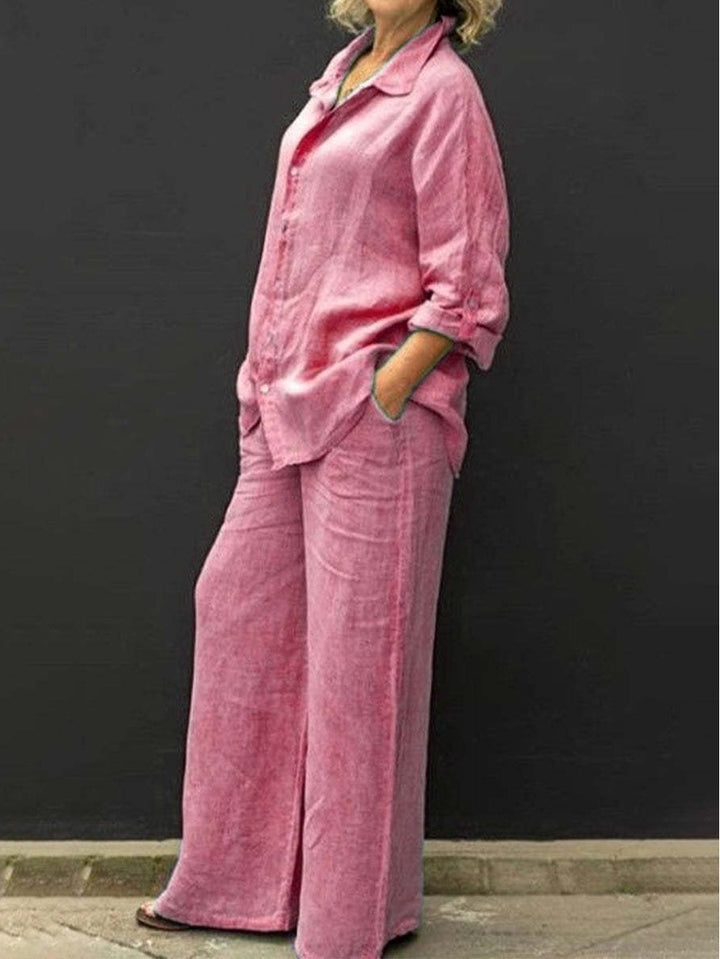 Damen Entspanntes Leinen-Set mit Oversize-Hemd und weiter Palazzo-Hose Echo Archiv
