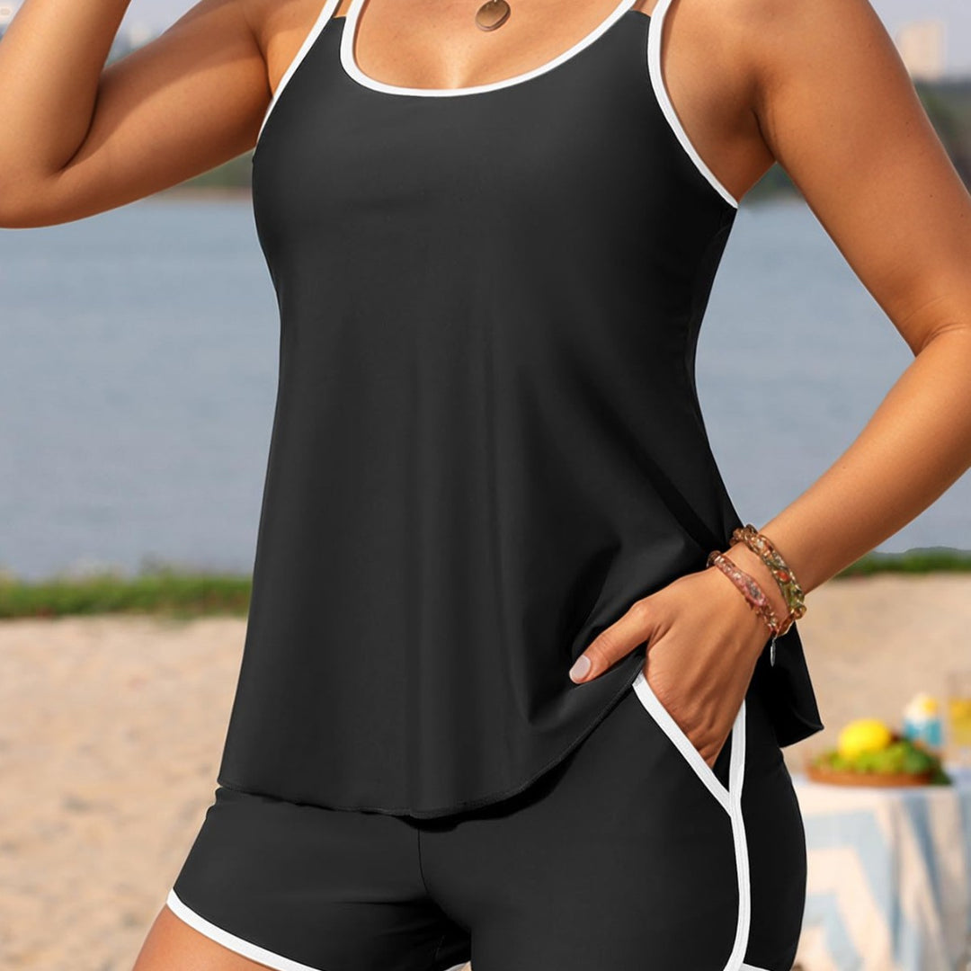 Damen Sportliches Tankini-Set mit weichen Trägern und modischen Shorts Echo Archiv