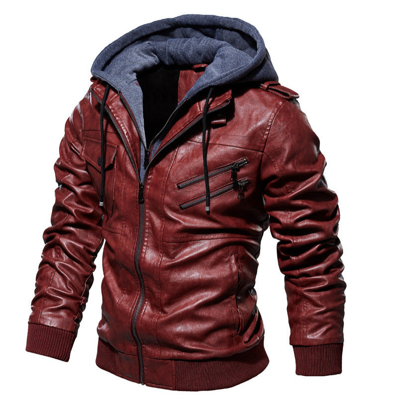 HerrenStylische Lederjacke mit Kapuze und gewaschenem Finish Echo Archiv