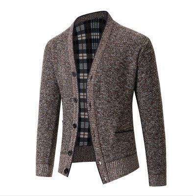 Herren eleganter Strickcardigan mit Karomuster Echoarchiv