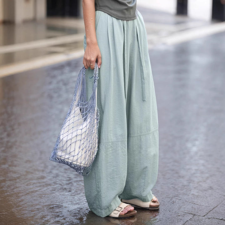 Damen Lässige und bequeme weite Hose mit seitlichem Bindegürtel Echo Archiv