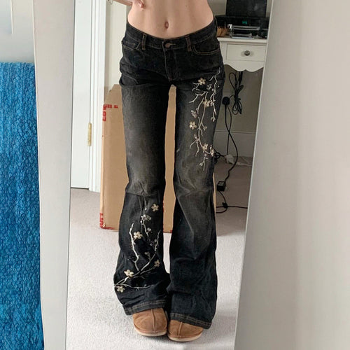 Damen nan taillierte Schlaghose-Jeans mit floraler Stickerei, Stretchdenim und Five-Pocket-Schnitt Echo Archiv