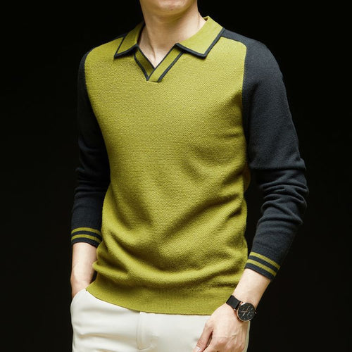 Herren Feinstrickpullover mit V-Ausschnitt und modischem Kontrastdesign Echoarchiv