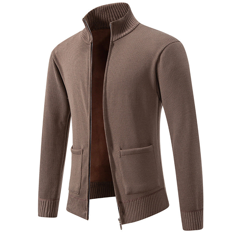 Herren nan feinstrukturierter Reißverschluss-Strickcardigan mit Stehkragen und aufgesetzten Taschen Echo Archiv