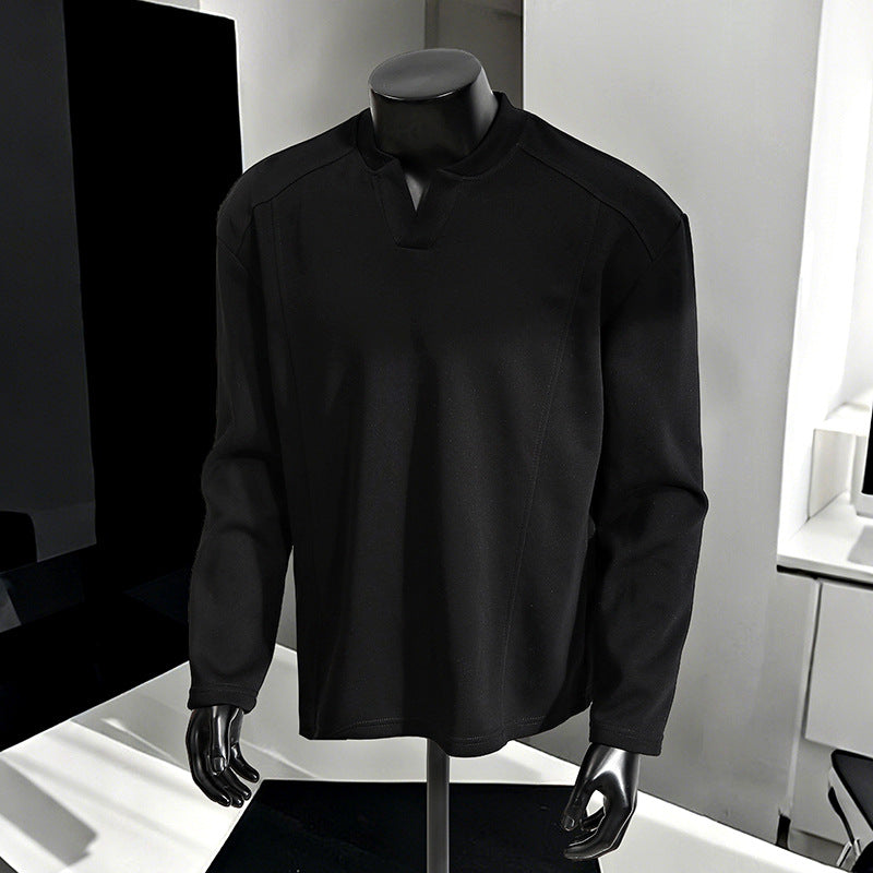 Herren Oversize-Langarmshirt mit V-Notch-Kragen, minimalistischer Schnitt und weichem Baumwollmix Echo Archiv