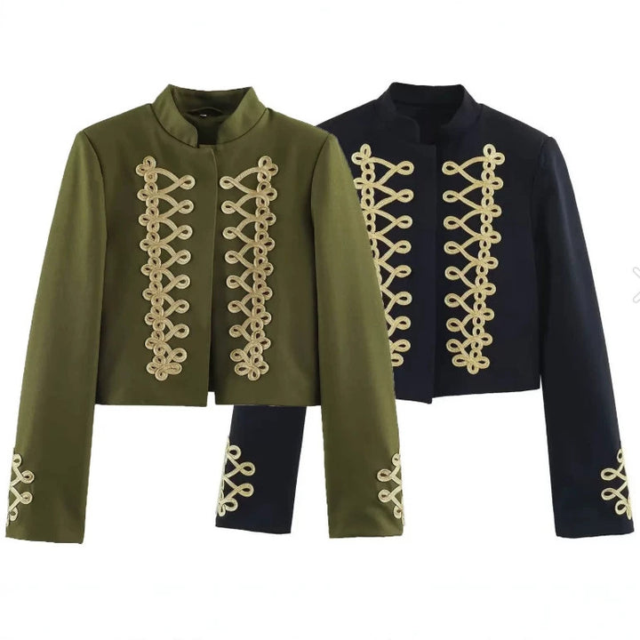 Damen Cropped Militärjacke mit Stehkragen und dekorativen Zierkordeln Echo Archiv