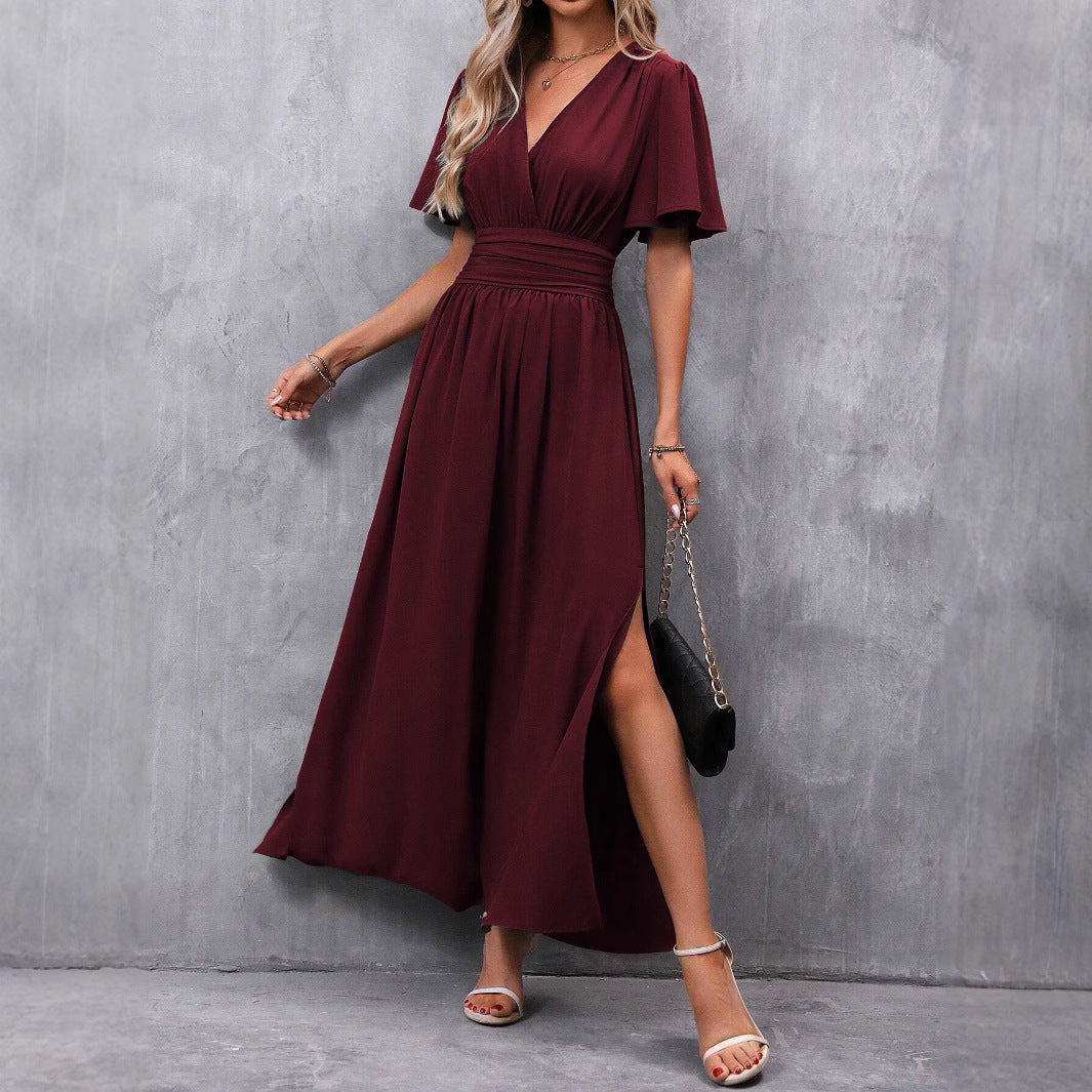 Damen Maxikleid mit Fließendem Schnitt und Eleganten Ärmeln Echoarchiv