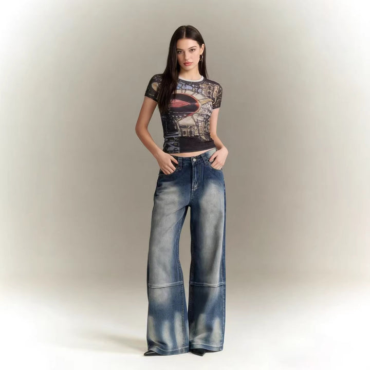 Damen Schlagjeans mit weitem Bein und modischen Waschungseffekten Echo Archiv