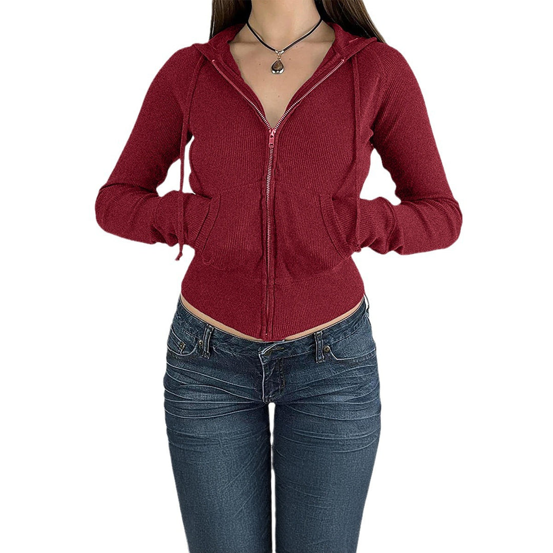 Damen nan schmal geschnittene Feinstrick-Hoodiejacke mit Metallzipper, Kängurutaschen und Daumenlochbündchen Echo Archiv