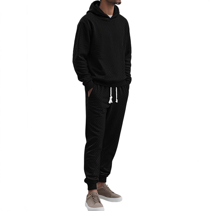 Herren Strukturierter Lounge-Set mit Kapuzenpullover und Jogginghose Echoarchiv