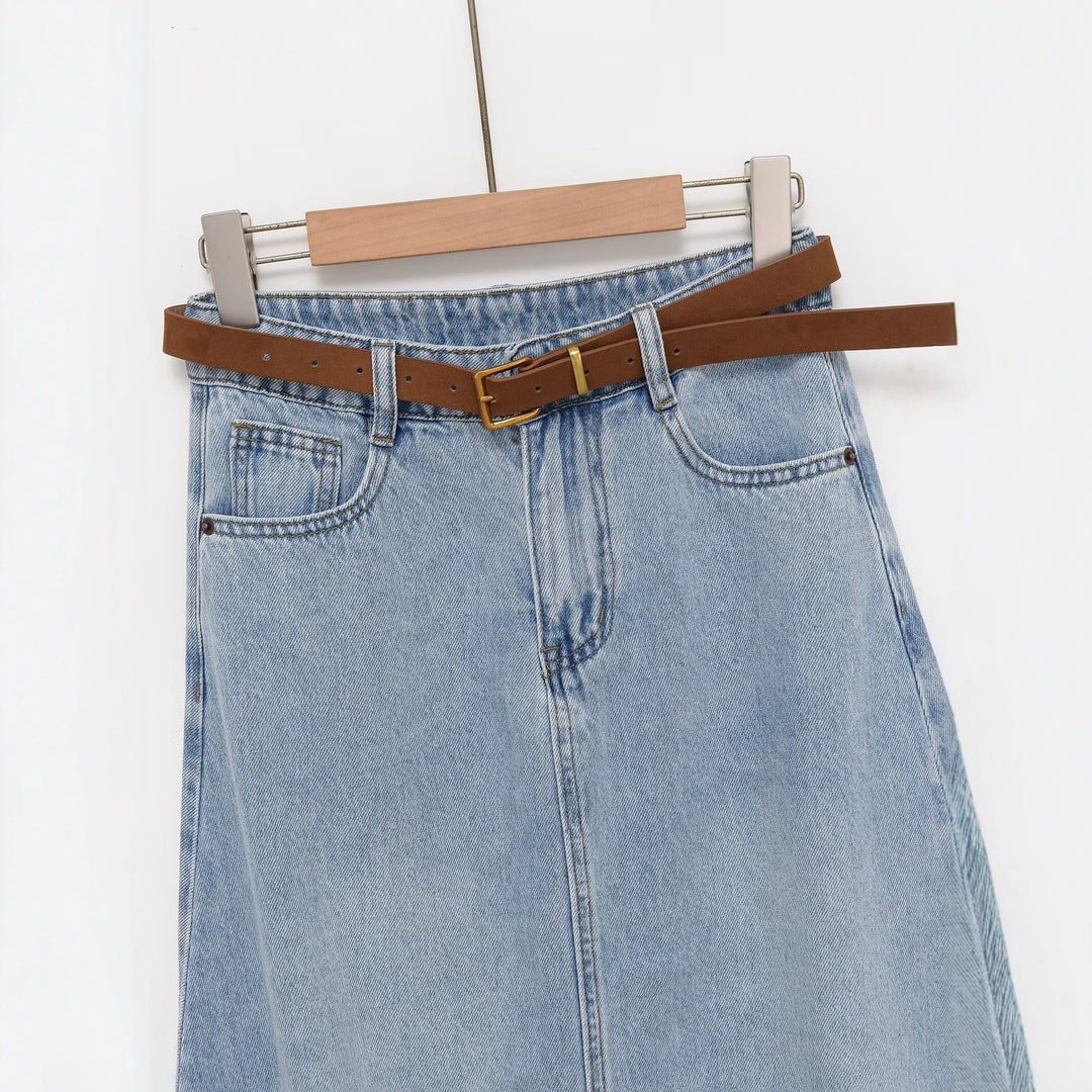 Damen Jeans-Midirock im A-Linien-Schnitt mit hohem Bund und Taillengürtel Echo Archiv