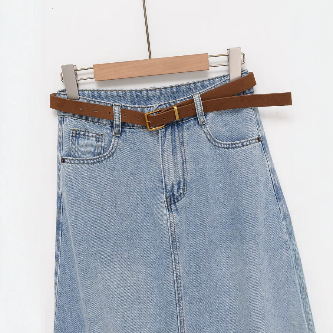 Damen Jeans-Midirock im A-Linien-Schnitt mit hohem Bund und Taillengürtel Echo Archiv