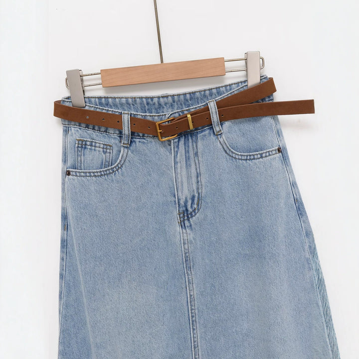 Damen Jeans-Midirock im A-Linien-Schnitt mit hohem Bund und Taillengürtel Echo Archiv