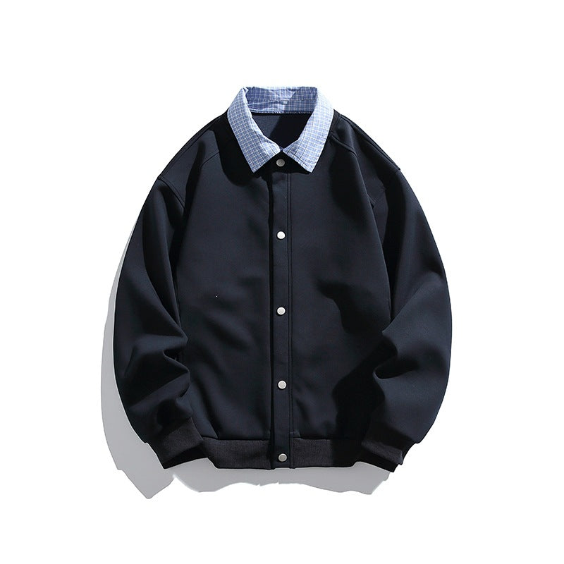 Herren Boxy Bomberjacke mit Kontrasthemdkragen, Druckknopffront & geripptem Saum Echoarchiv