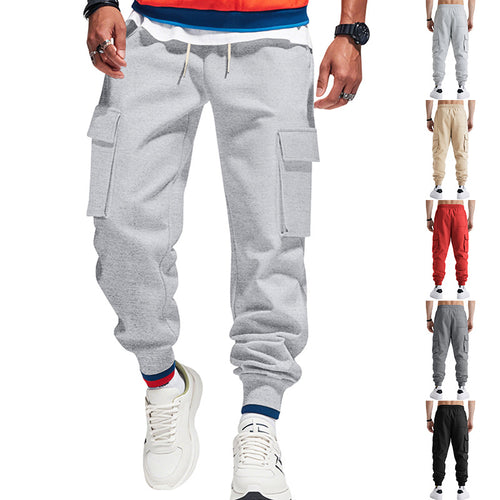 Herren Cargo-Jogginghose aus Sweat mit elastischem Bund, Kordelzug, aufgesetzten Klappentaschen & gerippten Bündchen – Bravaro