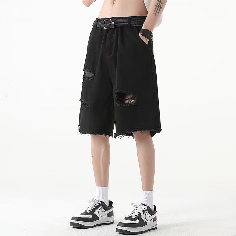 Herren Dänische Denim-Shorts mit auffälligen Rissen und lässigem Schnitt Echoarchiv