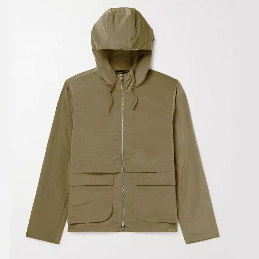 Herren leichte Outdoor-Jacke mit verstellbarem Kapuzenkragen und großen Taschen Echoarchiv